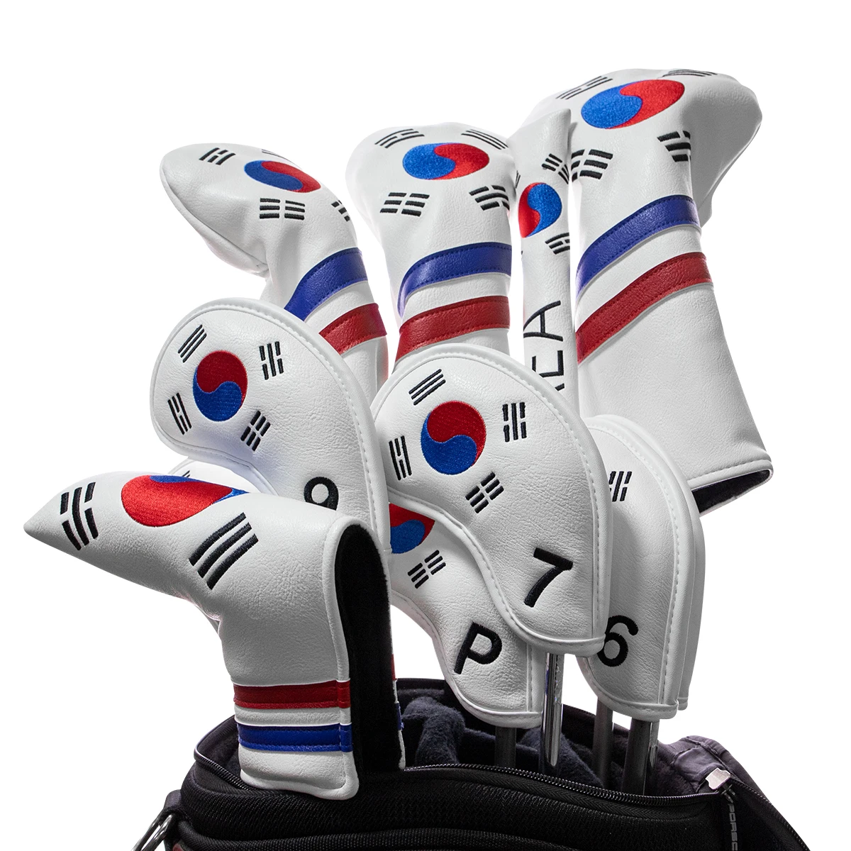

2023 Golf Head Covers Korea Patriotism Golf Head covers Set for Golf Iron Driver Fairway Hybrid Blade Putter Alignment Stick