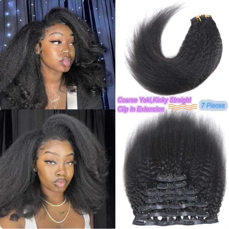 

Kinky Straight Coarse Yaki Human Hair Clip In Extension Expand For Black Women 100 Peruvian Virgin Hair cheveux naturel humain