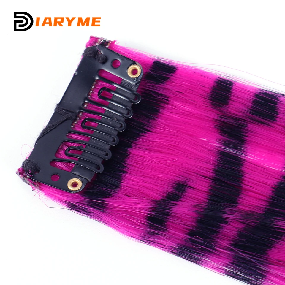 Synthetic One Card Hair Extension Wig Hair For Women Long Straight Clip-in Colored Zebra Line Feather Hair Extensions Fake Hair images - 6