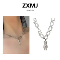 zxmj new rhinestone bear necklace trendy cuban necklaces for women fashion trend clavicle chain ins hiphop sweater chain jewelry