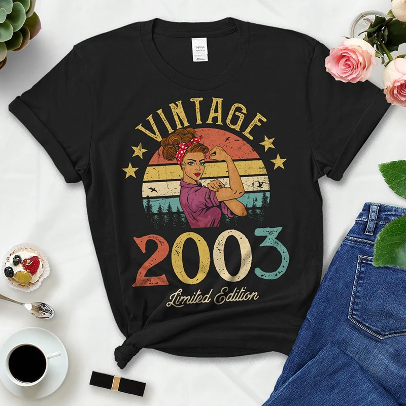 

Vintage 2003 Limited Edition Women T Shirt 19th 19 Years Old Birthday Mother Mom Wife Gift Cotton Black T-shirt Ladies Clothes