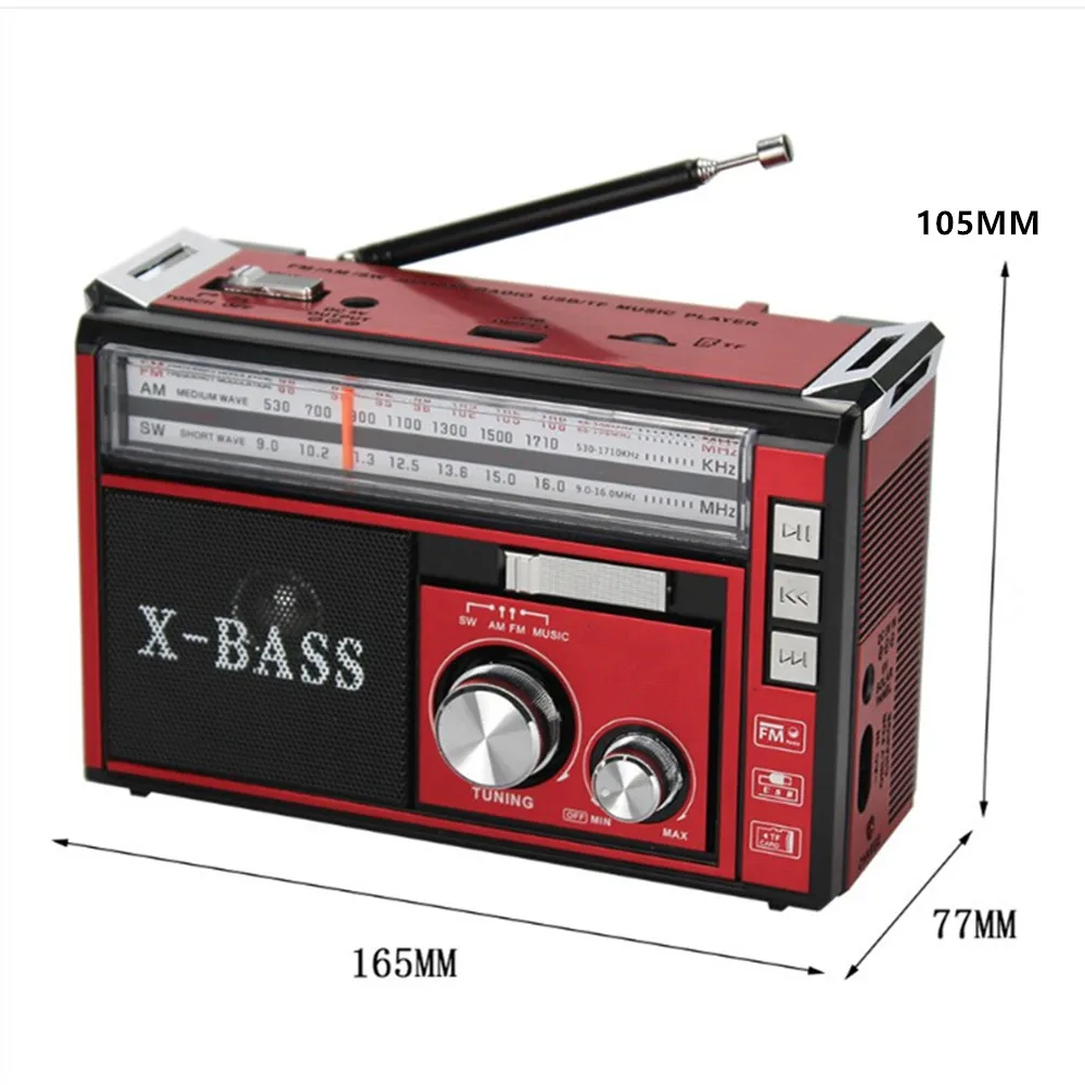 Portable FM/AM/SW 3-band radio TF card U disk MP3 player LED lighting lamp strong light emergency power supply USB SV |