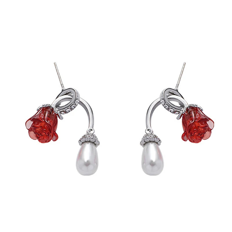 

Eetit Fashion Rose Flower Resin Imitation Pearls Romantic Stud Earrings Charm Metal Zinc Alloy Anti Allergic Femme Jewelry Gift