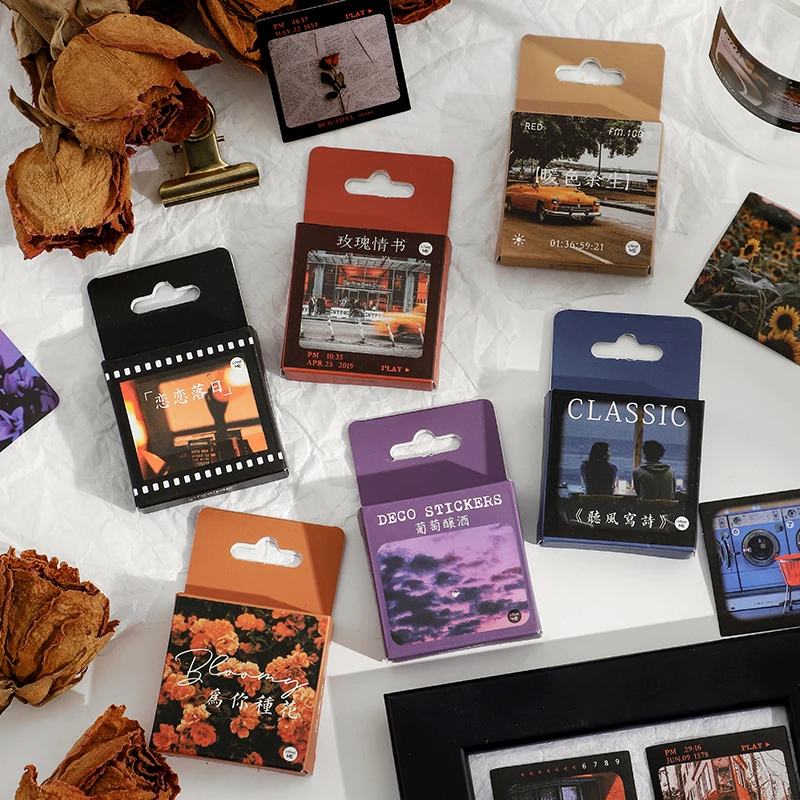

Decor 46 pcs Sunset film landscape Decorative Stickers Retro flower Scrapbooking Label Diary Album Phone Journal Planner
