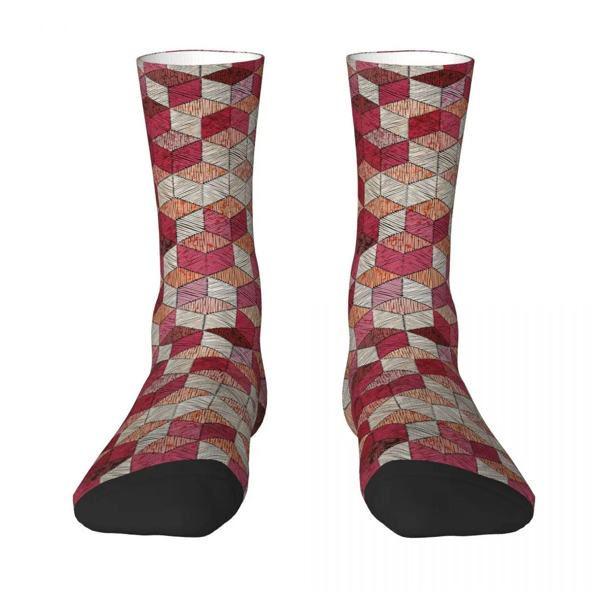 Embroidered Patchwork Hexagons Seamless Pattern Adult Socks,Unisex socks,men Socks women Socks