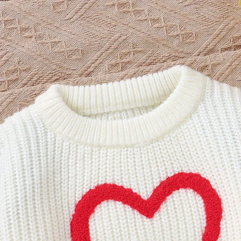 Winter Baby Clothes Fashion Red Heart Knitted Newborn Infant Boys &amp Girls Round Neck Full Sleeve Sweaters Pullovers Toddler Tops