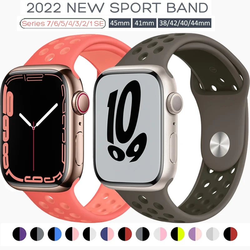

Ремешок силиконовый для Apple Watch, браслет для смарт-часов iWatch serie2 3 4 5 6 se 7, 45 мм 44 мм 42 мм 40 мм 38 мм 41 мм
