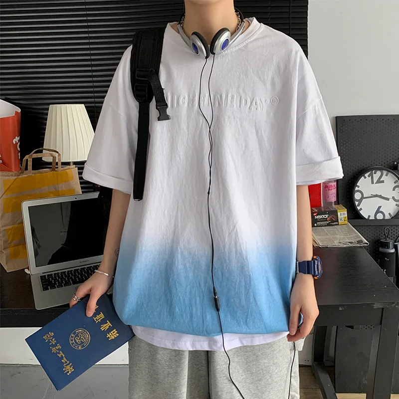 

Men's T-Shirt Gradient Hip Hop High Street Casual Top Korean Trend Loose Short Sleeve Couple Top T-Shirt
