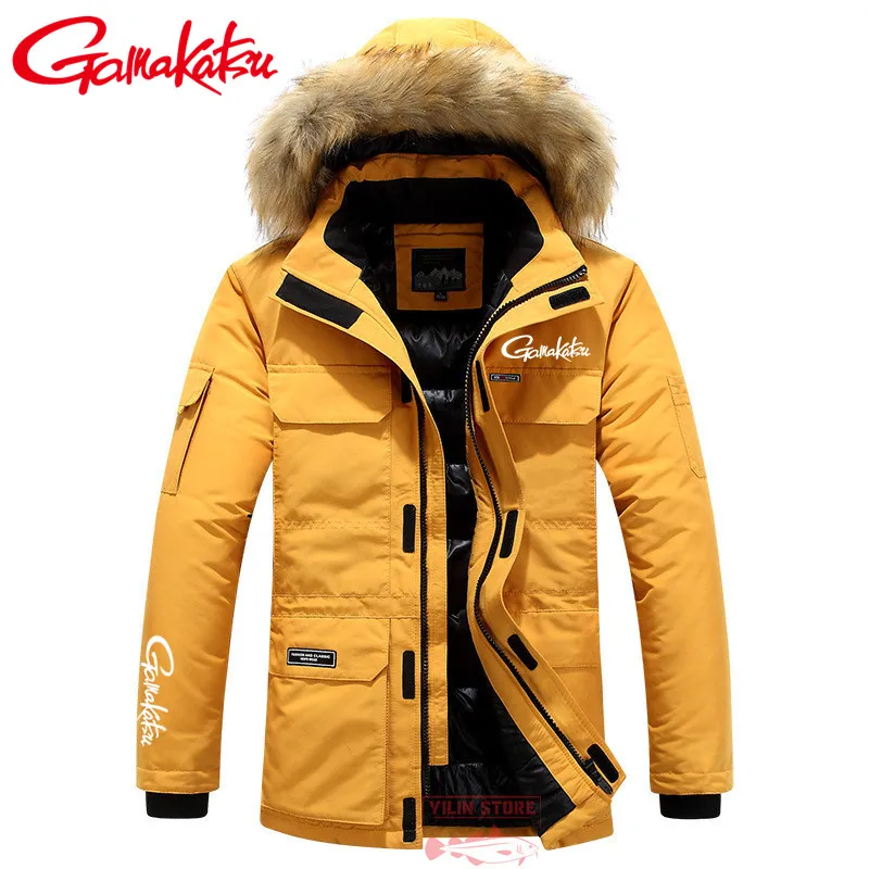 

New Gamakatsu Winter Down Fishing Jacket Thicken Warm White Duck Down Fishing Coat Hooded Windproof Men Snow Overcoat -30 Degree