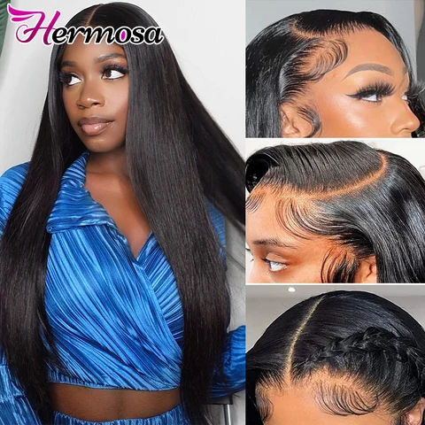 Парик Hermosa 13x4 13x6 HD из прозрачных человеческих волос, фронтальный парик с предварительно заправленными бразильскими прямыми париками для женщин, парик из человеческих волос