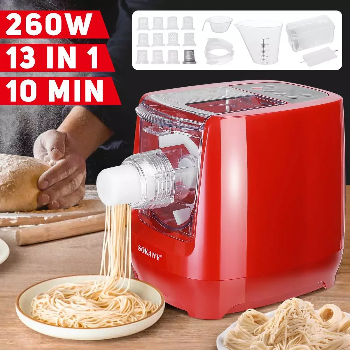 

220V Electric Noodle Machine Automatic Pasta Maker 13 in 1 multifunctional Dough Pasta Pressing Noodle Drawing Dumpling Machine