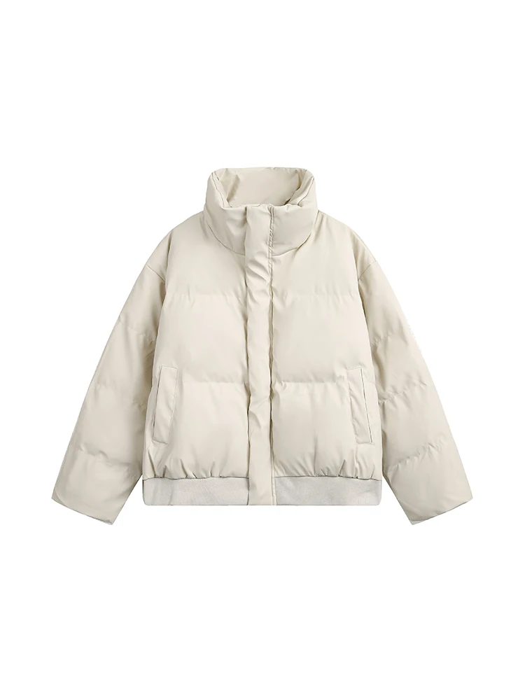 Простое однотонное женское пальто с хлопковой подкладкой и воротником-стойкой