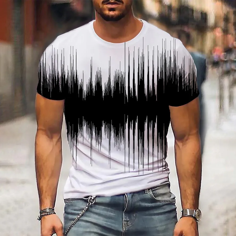 

Men's T Shirt Graphic 3d O Neck Black White Stripes Tees Harajuku Streetwear Hip Hop Mens Clothes Casual Fashion Hot Tops Summer