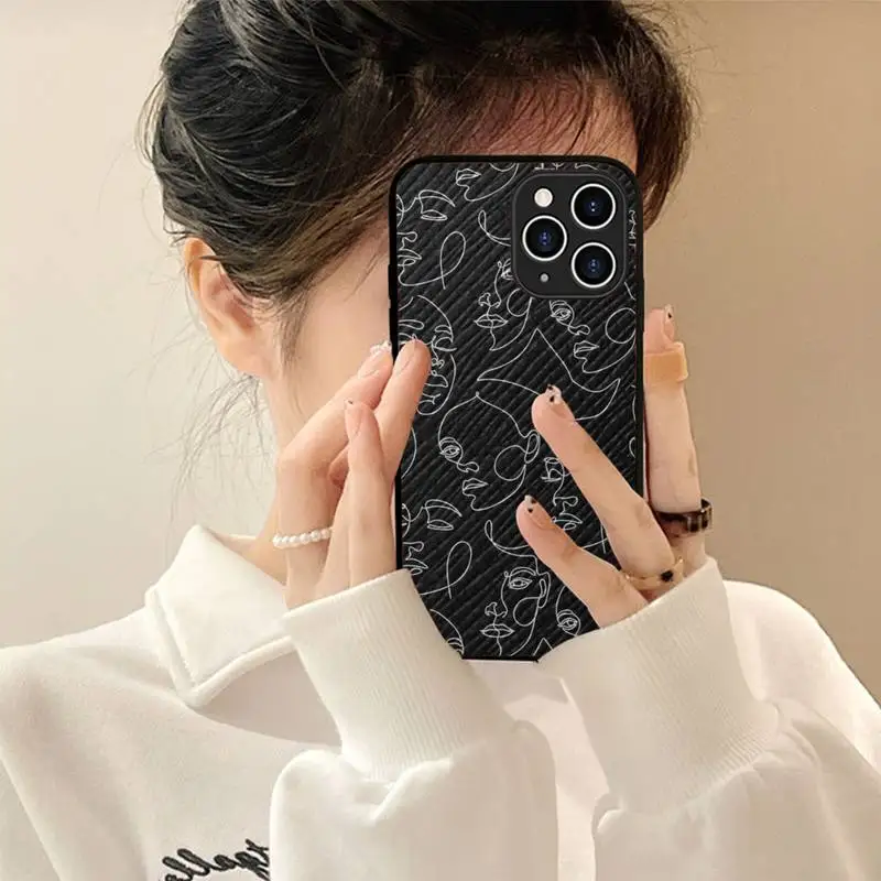 

Abstract Line Women Face Phone Case Hard Leather Case for iPhone 11 12 13 Mini Pro Max 8 7 Plus SE 2020 X XR XS Coque
