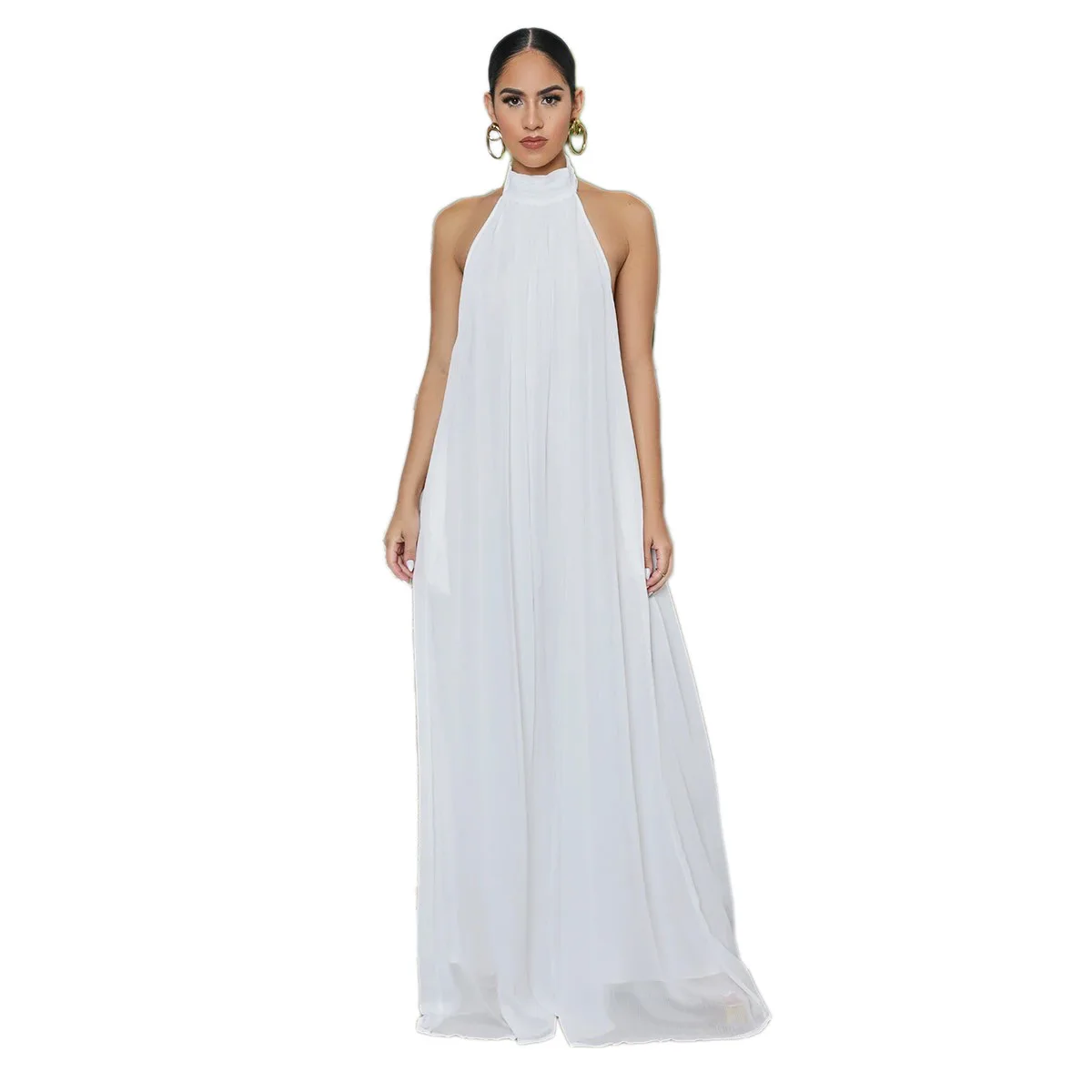 Women Chiffon Halter Backless Jumpsuits Loose Style Long Overalls Elegant Party Club Jumpsuit