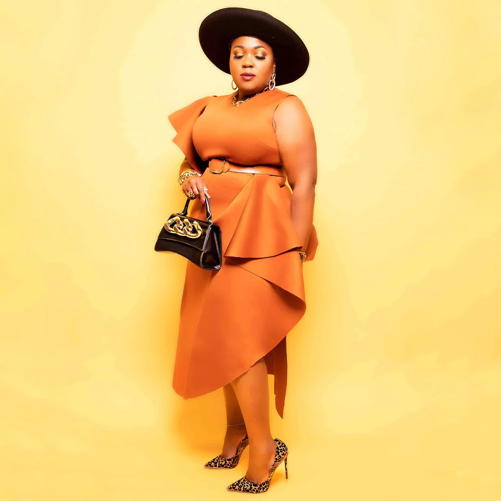 Sexy Large Women Dress Solid Color Orange One Shoulder Curve Female Sexy Party Nightclub Midi Bodycon Plus Size Dresses Summer