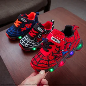 Disney Spiderman Kids LED Lighting Shoes Boy Lighting Shoes Girls Running Shoes Baby Flashing Single