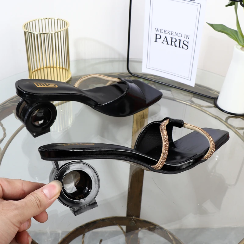 Factory direct sales Wear high-heeled women's slippers summer 2022 sandals with square rhinestones versatile elegant Women shoes