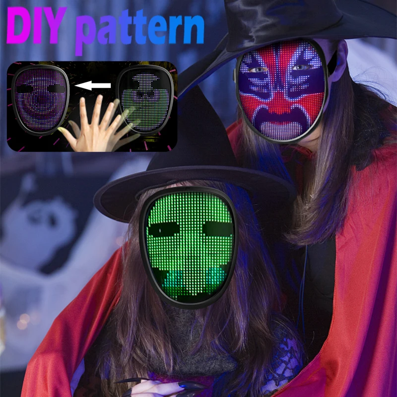 

Halloween Chargeable Screen Mask Child Adult Masquerade LED Luminous Mask Carnival Festival Changing Face Lights Up Party Mask