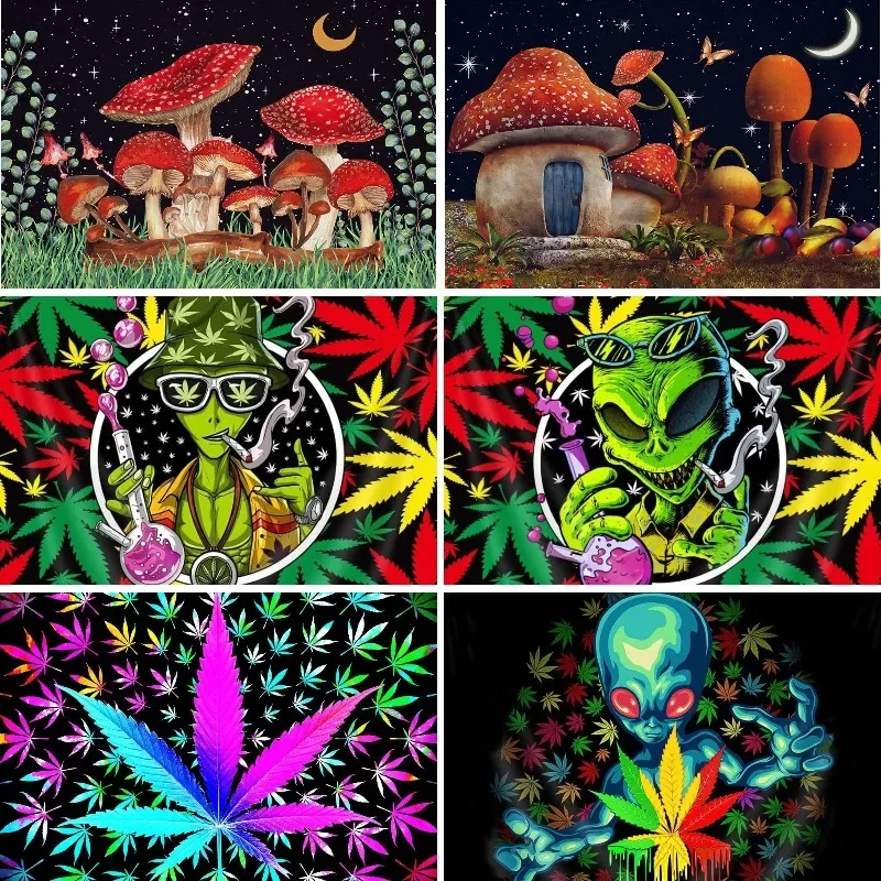 

Trippy Drippy Psychedelic Stoner Diamond Dots Paintings,Weed Alien Marijuana Leaf Diamond Art Painting Kits Adults,Full Drill