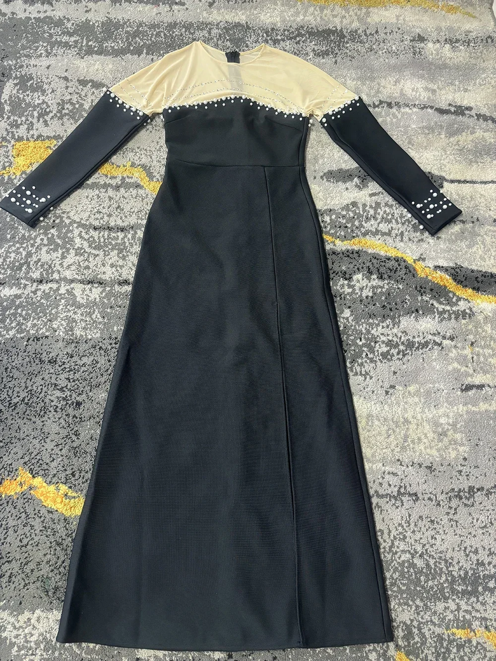 GPBD 2024 осеннее новое облегающее платье с жемчугом и кристаллами женское лоскутное