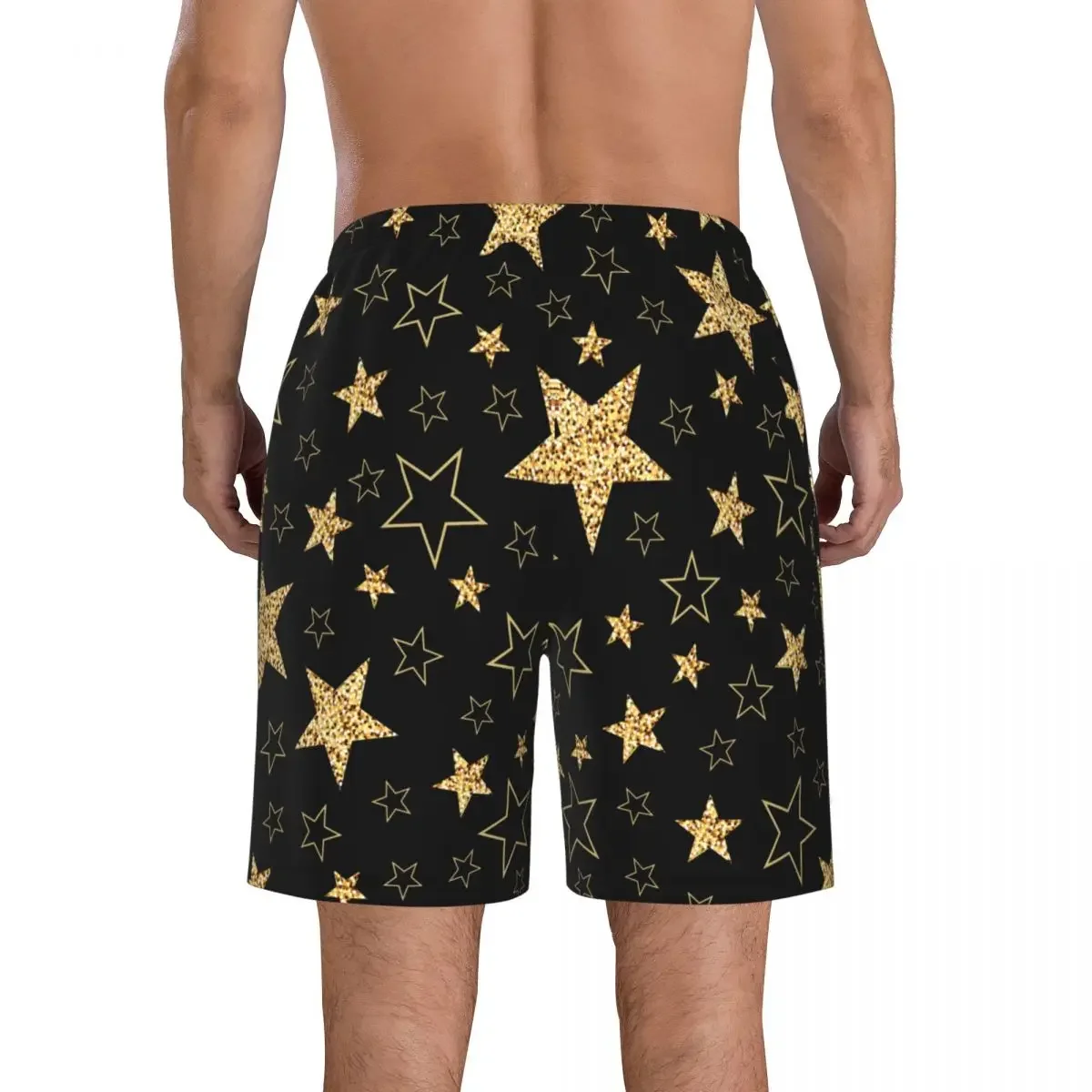 Летние мужские купальники шорты золотые звезды черный фон пляжная одежда Плавки