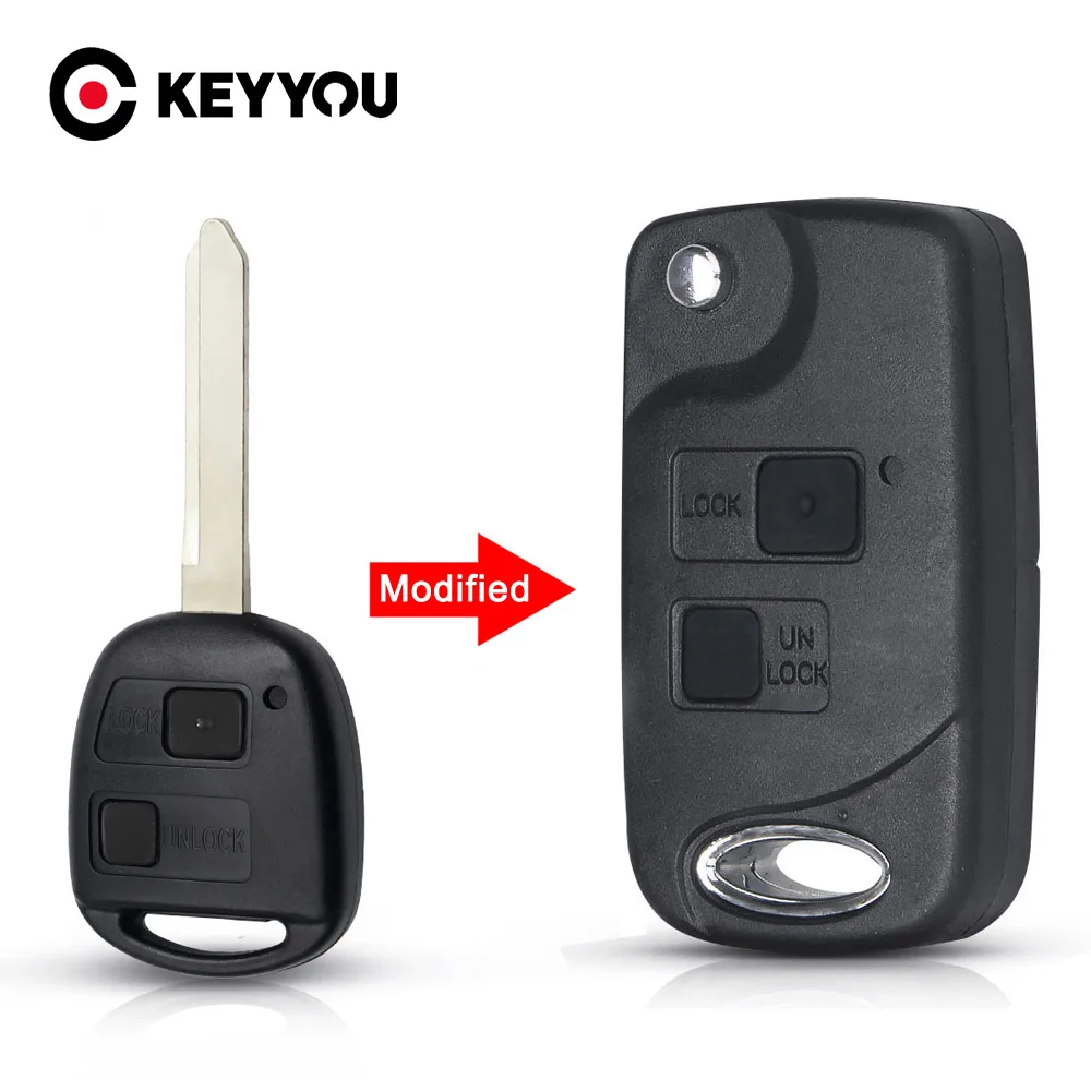 

KEYYOU Folding Flip 2 Button Remote Key Shell Fob Case For Toyota Yaris Carina Corolla Avensis RAV4 Avalon Echo With TOY47 Blade