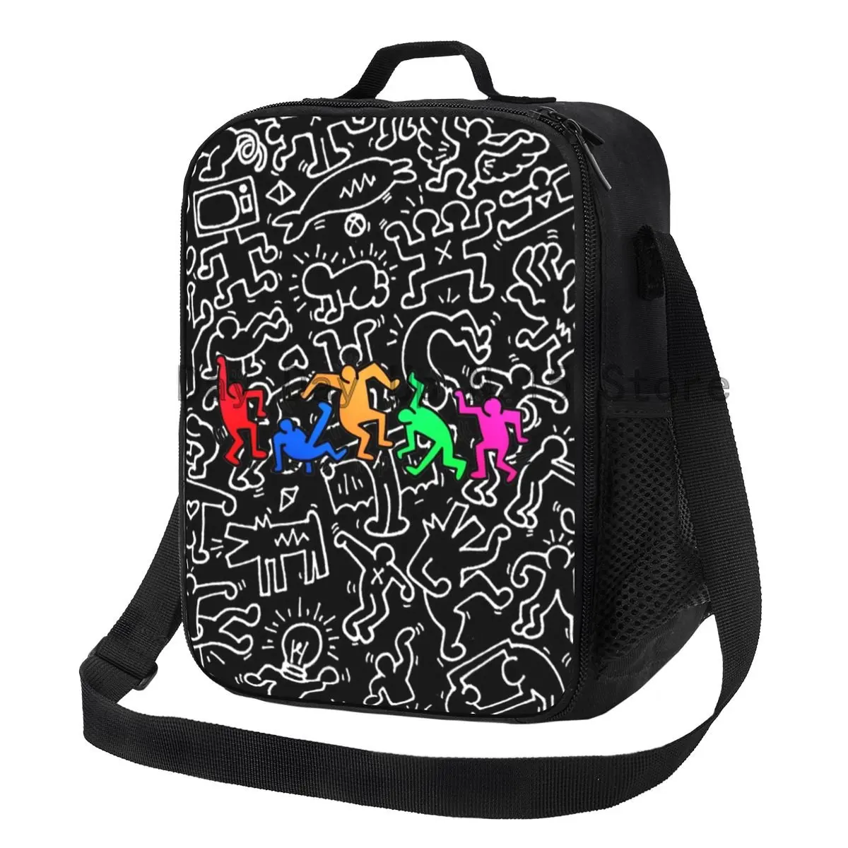 

Haring Graffiti Paintings Art Black DanCe Resuable Lunch Box Leakproof Abstract Pop Art Thermal Cooler Food Insulated Lunch Bag