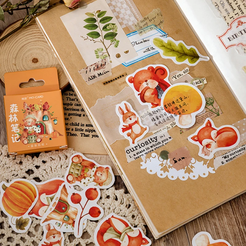 

Наклейки в коробке с изображением леса белки, милые Мультяшные украшения с животными, хлопья для скрапбукинга, подарок, школьные принадлежности, 46 шт.