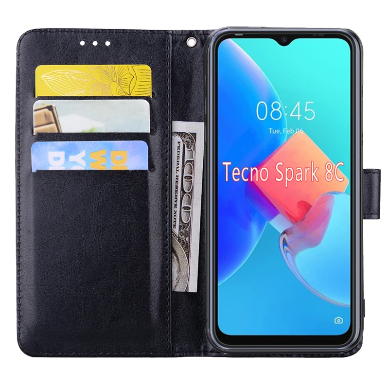 Чехол-кошелек для Tecno Spark 8C чехол с магнитной застежкой карт кожаный защитный