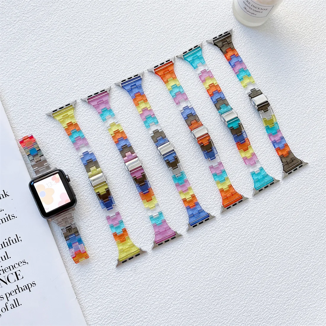 Ремешок акриловый для Apple Watch Band Series SE 7 6543, прозрачный радужный резиновый браслет для Iwatch, 45 мм 41 мм 44 мм 38 мм 40