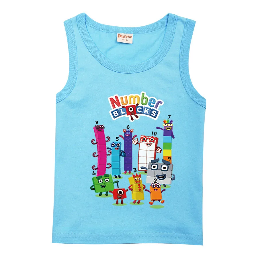 

Children Numberblocks Clothes Kids Summer Cartoon T Shirt Girls Breathable Summer Sleeveless Vest Tops Boys 100% Cotton Outfits