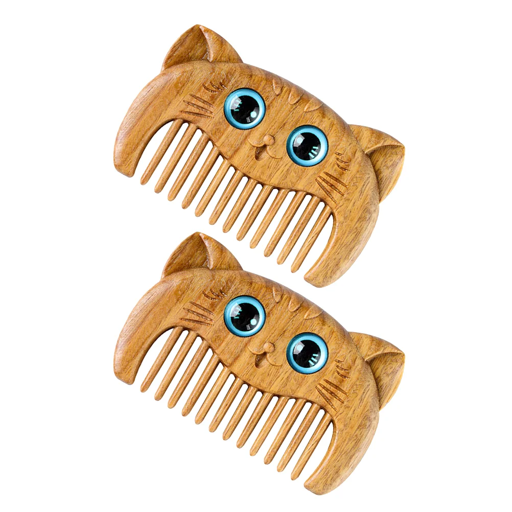 

2pcs Natural Wooden Comb Cat Hair Brushes Beard Combs Travel Hair Combs