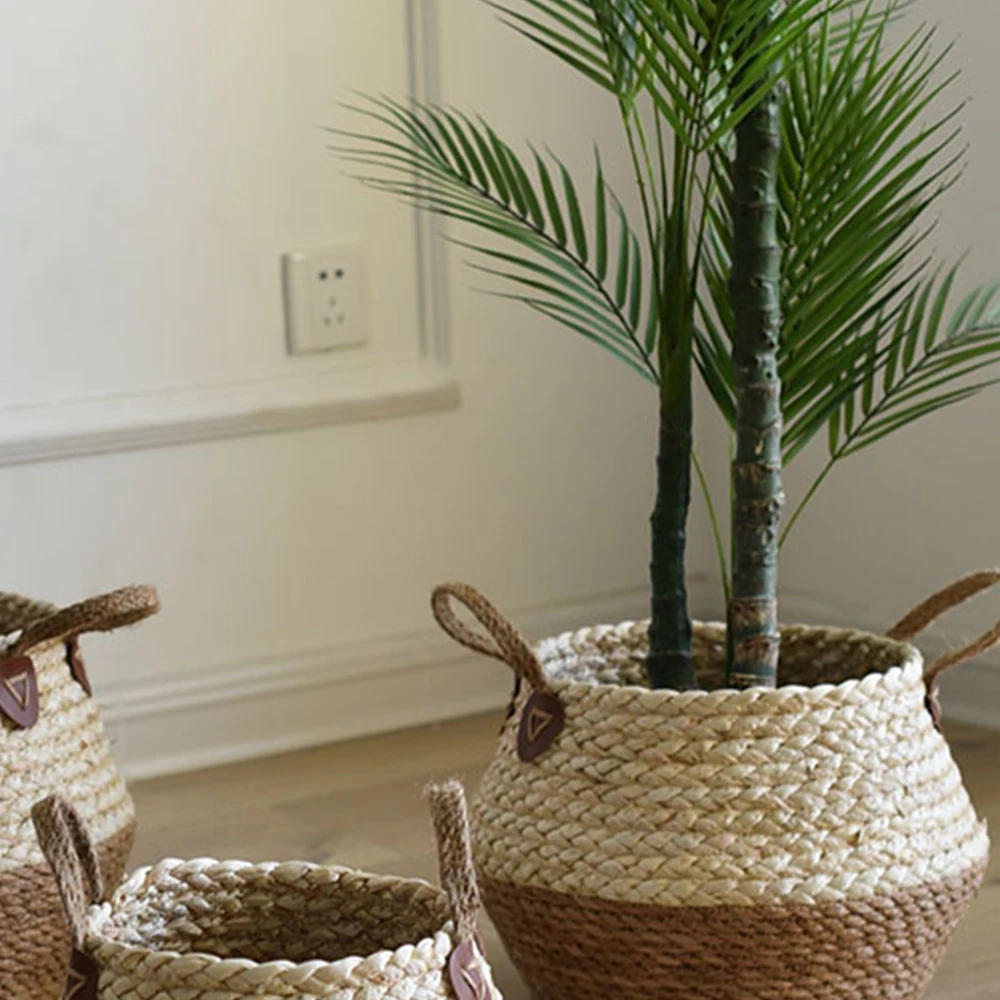 

Складной натуральный цветочный горшок S/M/L, плетеная утварь для морских водорослей, рандомное белье из бамбука, держатели для игрушек