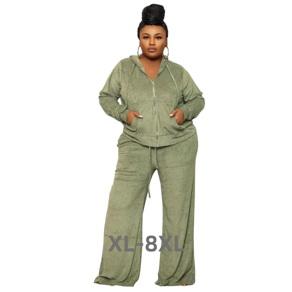 

Plus Size Velvet Women's Two 2 Piece Set Outfits Fashion Curve Straight Pants Suit and Track Jacket Street 3xl 4xl 5xl 6xl