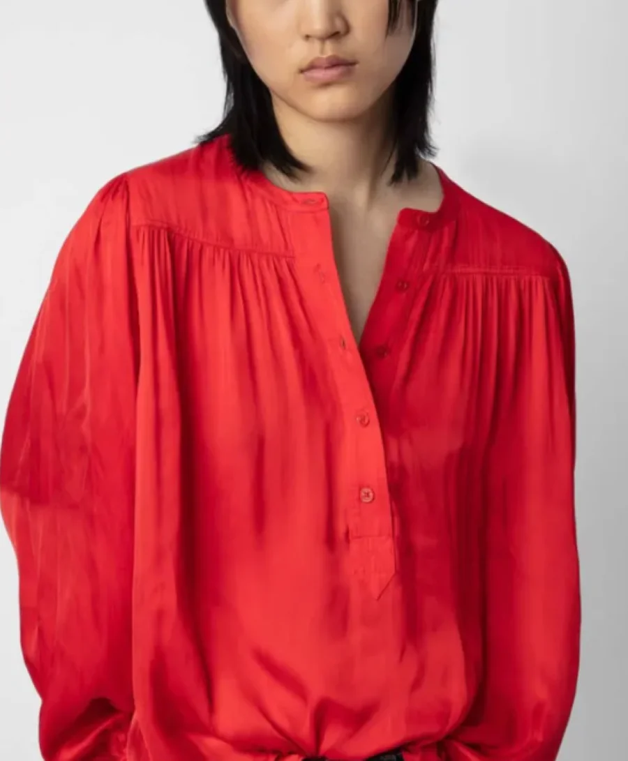 

Women Shirt Solid Color Front Buttons O-Neck Long Sleeve Female Vintage Blouse