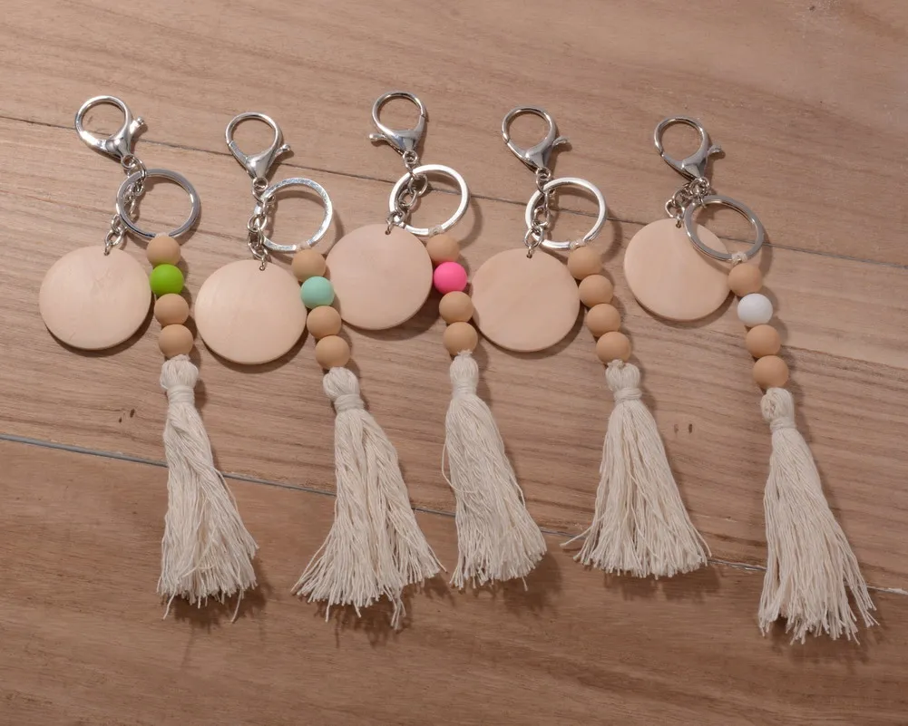 

Новинка 2022, модный брелок с бусинами для женщин и девушек, простой деревянный брелок с кисточкой и подвеской, брелок с деревянными бусинами, ...