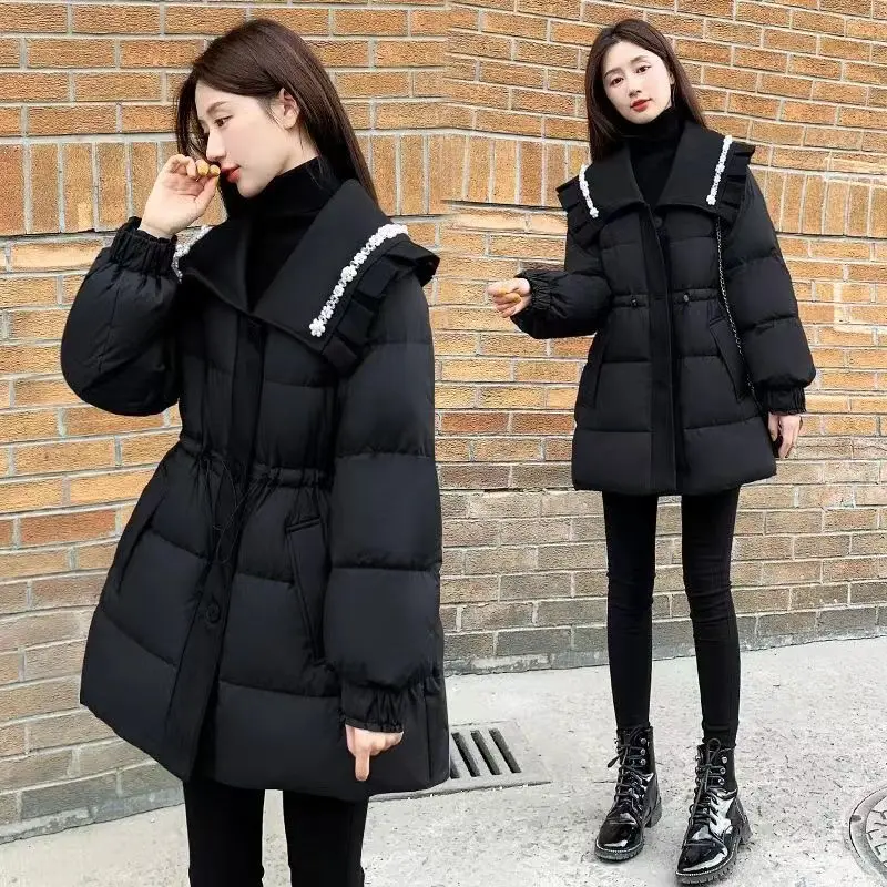 

Winter Cotton Padded Women Mid-long Parkas Warm Casual Parka Jackets Parka Female Thicken Loose Coat Solid 2023 New Fashion C57