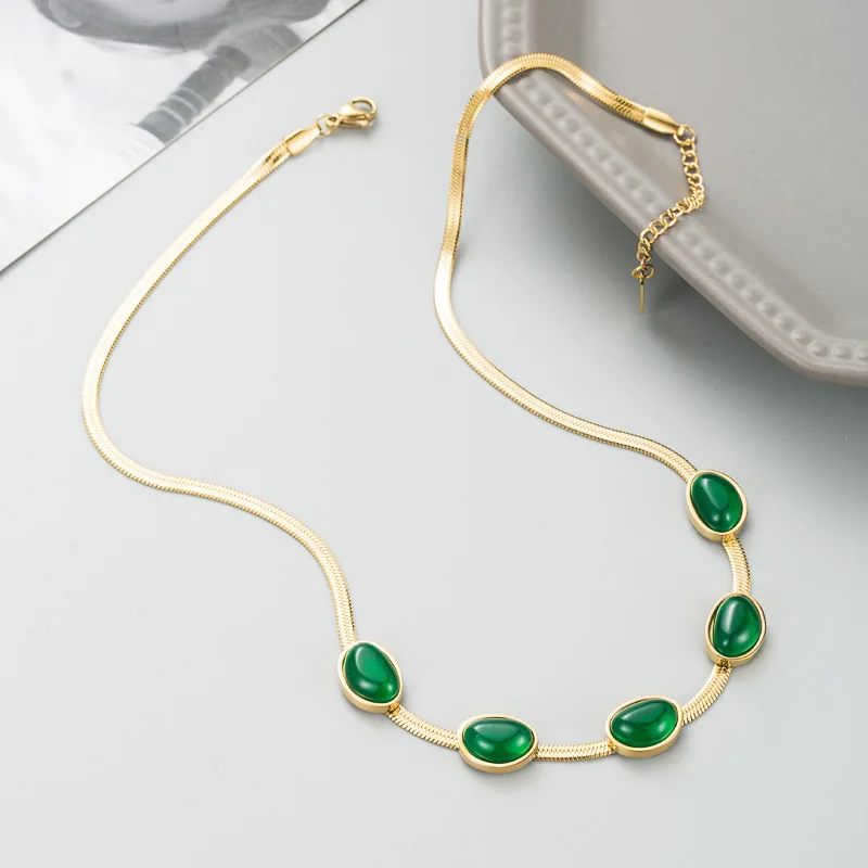 

Green Kpop Vintage Necklace Rock Gold Necklaces for Women Bijoux Collares Encanto Chains Luxury Jewelry Sacred Geometry Collier