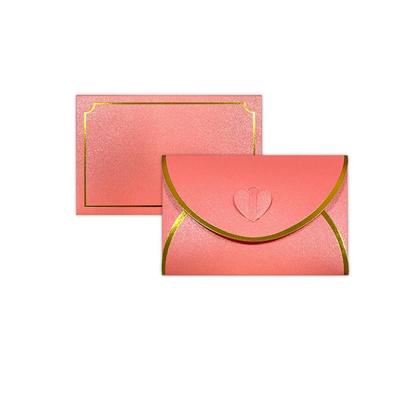 

50Pcs Gift Card Envelopes With Love Buckle Envelopes With Gold Border For Note Cards, Wedding Pink