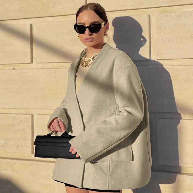 Autumn and Winter New Suit Jacket Casual Solid Color Personality Loose Large Size Boyfriend Wind Tops Female