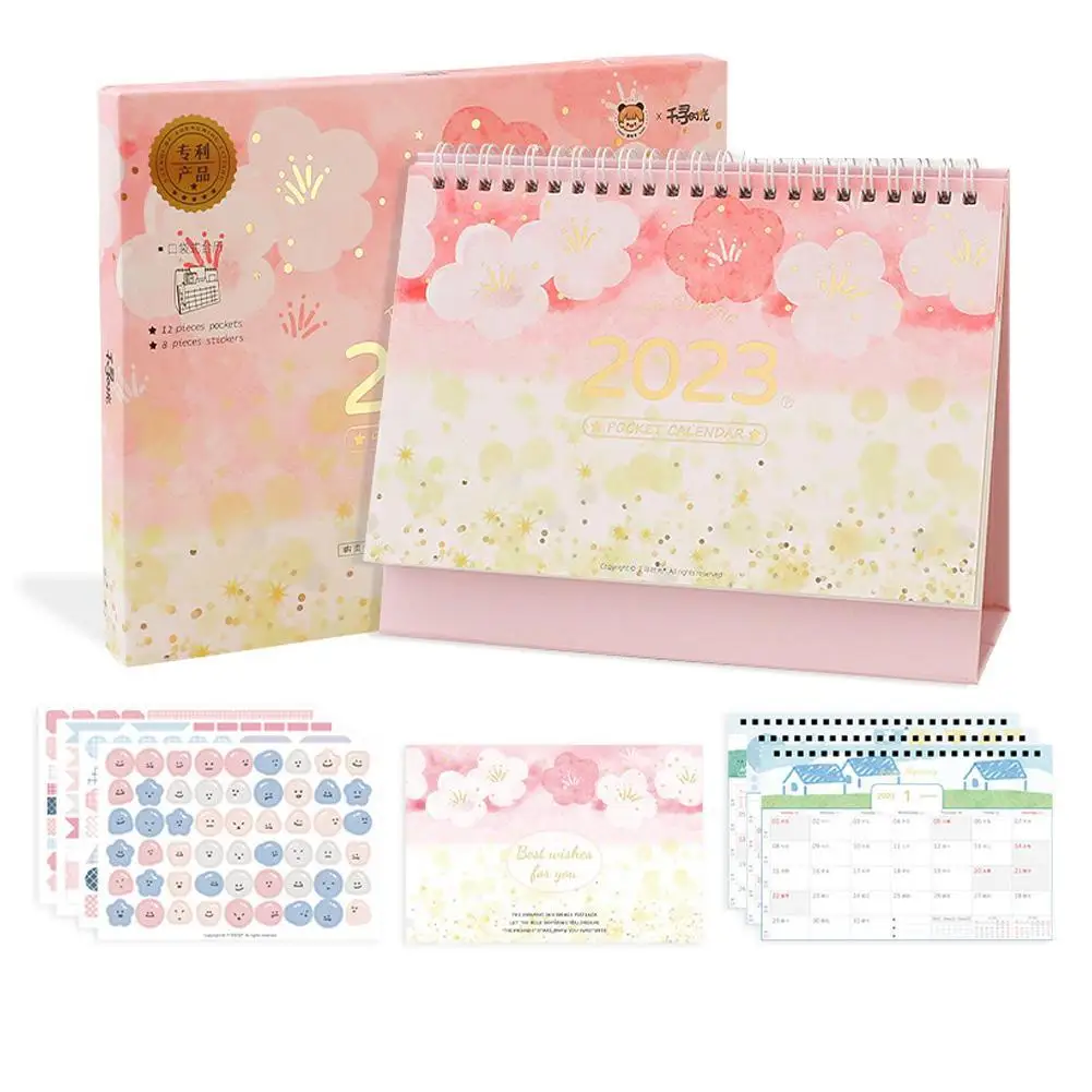 

Календарь для рабочего стола 2023, запись страниц 12 месяцев, простота хранения поздравительных открыток и саморегулирующийся календарь для р...