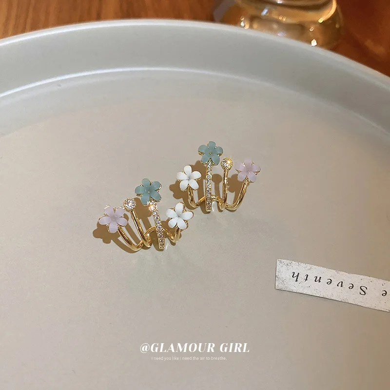 

Minar Korean Style Colorful Flower Drop Earrings for Women Ladies Gold Color Copper Geometrical CZ Stone Earring Wedding Jewelry