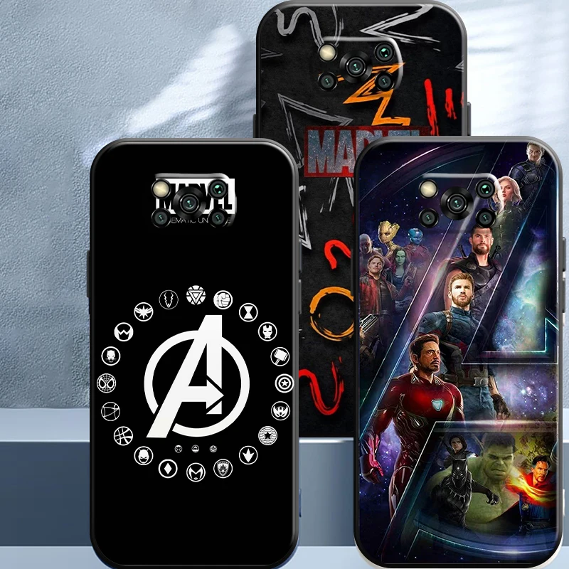

Marvel Fashion Logo For Xiaomi Poco M3 X3 Pro NFC X3 F3 GT Phone Case Liquid Silicon TPU Cases Back Shell Carcasa Cover