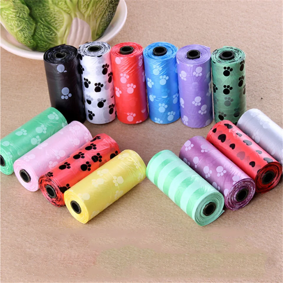 

5 Rolls Pet Cleaning Supplies Footprint Pattern Garbage Bag Litter Bag Dog Travel Cleaning Hygiene Products