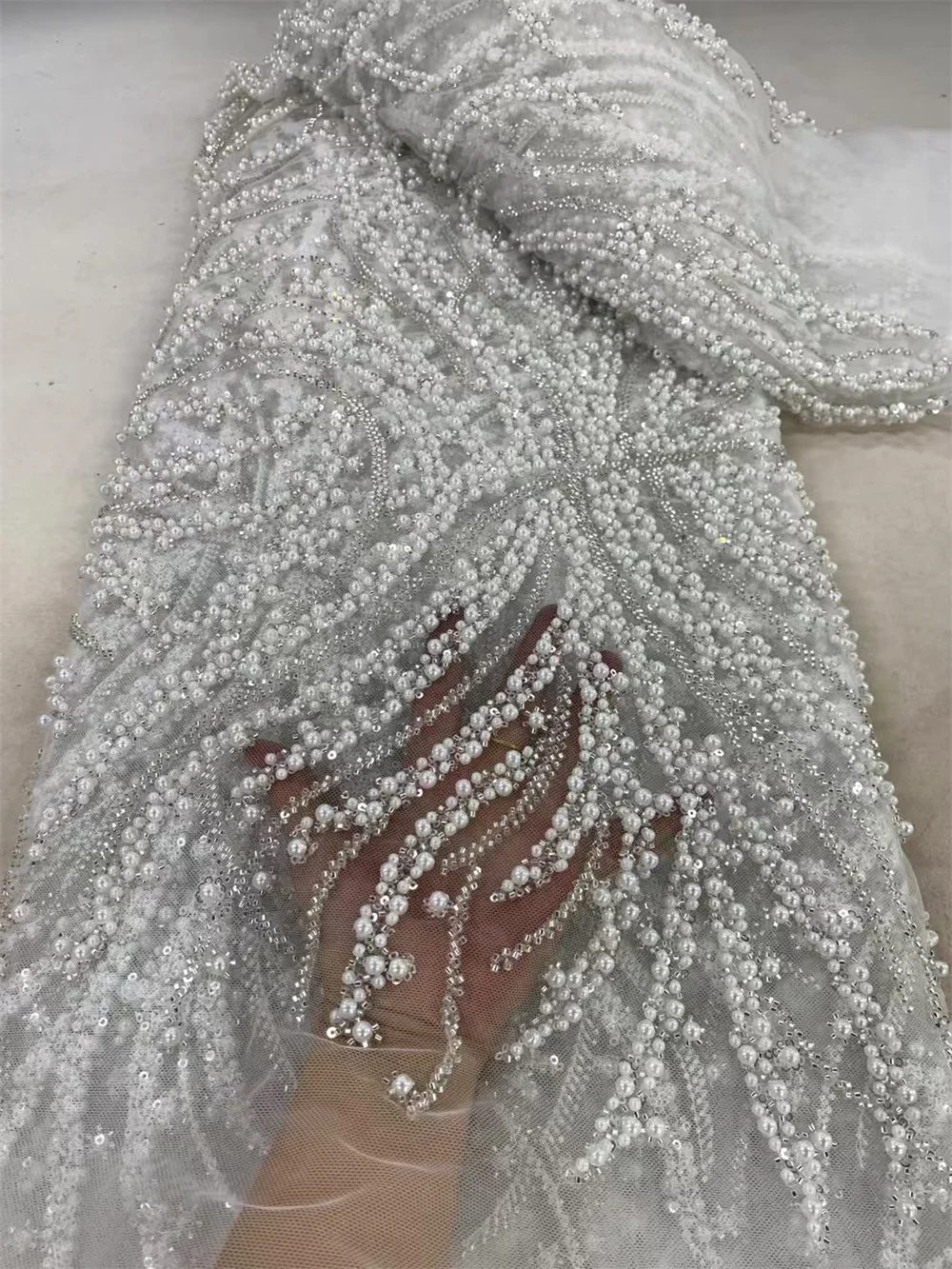 Роскошная белая высококачественная африканская французская ткань ручной работы