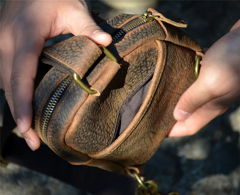 Luxury genuine leather men's small chest bag casual designer outdoor weekend daily natural crazy horse cowhide diagonal bag