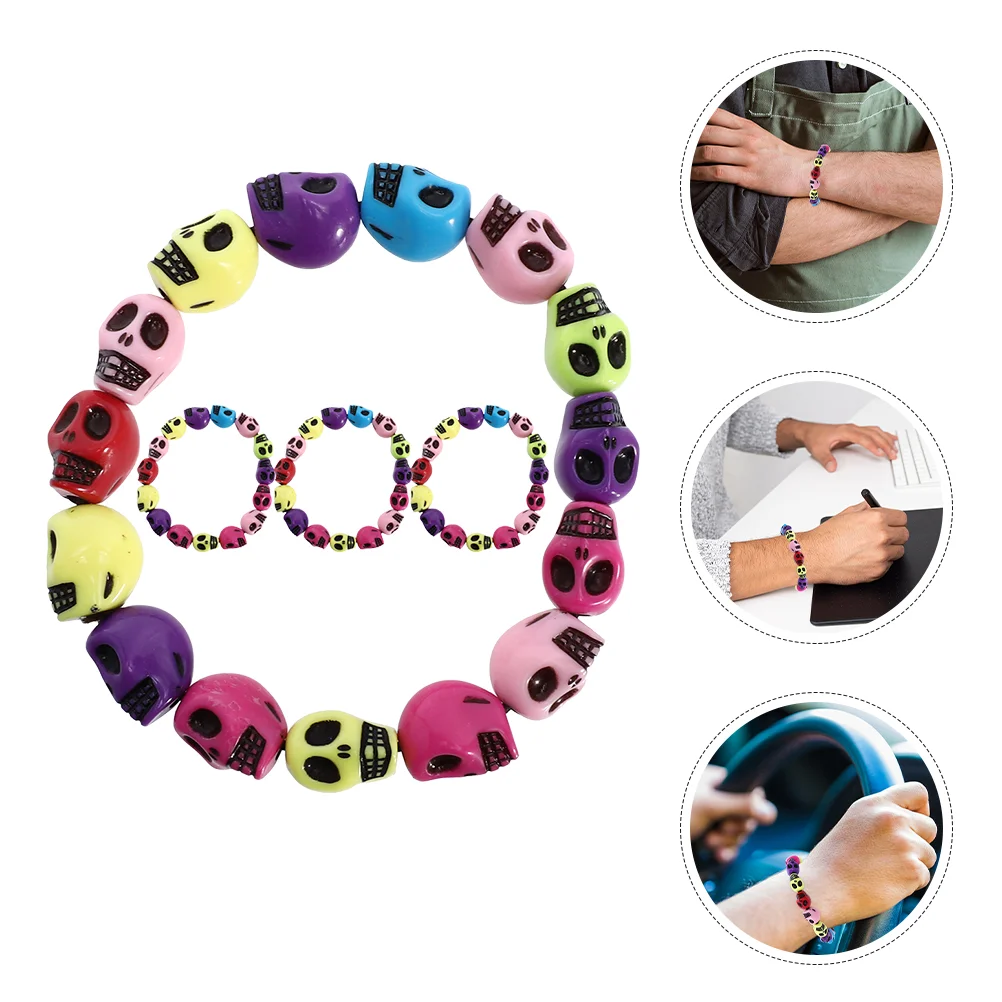 

4Pcs Colored Halloween Bracelet Hip Hop Wristband Head Hand Chain
