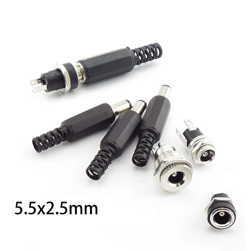 

5.5*2.5mm DC female Power plug Socket Port Panel Mount DC022 DC099 5.5 x 2.5mm Charging Terminal DC Male Connector Adapter