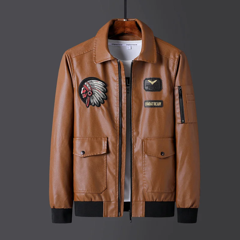 

Autumn and winter leather jacket Men's stand collar slim Pu leather jacket Fashion casual coat men's motorcycle leather jacket